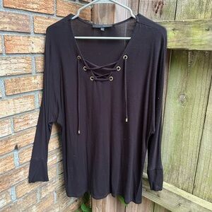 Harve Benard Black Relaxed Tie Front Blouse